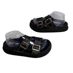 ALOHAS Black Leather Double Buckle Platform Sandals Women Size 39 Made in Spain